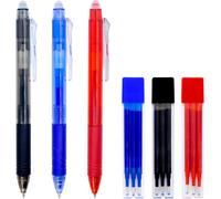 Tianyi-- Lot De 3 Stylos Effaçables Et 9 Recharges D¿Encre Gel, Stylos Billes De Couleur Bleue, Noir Et Rouge, 3 Recharges De Chaque Couleur, Trait De 0,7 Mm (3 Couleurs + 9 Recharges)