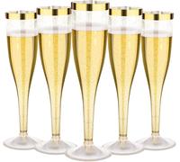 Tianyi-Lot De 30 Flûtes À Champagne En Plastique - 150 Ml - Avec Bord Doré Et Paillettes Dorées - En Plastique - Réutilisables - Pour Mimosa, Bar, Mariage, Fête, Pique-Nique En Plein Air