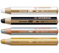Tianyi-Lot De 4 Crayons Multi-Talents Woody 3 En 1 Noir, Blanc, Or Et Argent