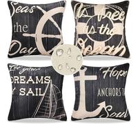 Tianyi-Lot De 4 Lmperméable Lin Housses De Coussin 40x40 Cm Thème D'océan Taies D'oreiller Ancre Voilier Modèle Décoratif Carrées Housse Coussins De Canapé Pour Canapé Lits Chaises Jardin Salon Maiso