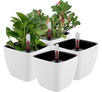 TIANYI-Lot de 4 pots à herbes aromatiques, à arrosage, auto-arrosage, avec indicateur de niveau d'eau, en plastique, blanc, petits, pour plantes d'intérieur, 13 x 10 x 11 cm, 13 x 10 x 11 cm