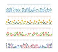 Tianyi-Lot De 4 Règles En Acrylique 15 Cm ¿ Modèle Fleurs, Règles Transparentes Petites Pour École, Maison Et Bureau, Règle Adorables Pour Enfants Et Fournitures Scolaires