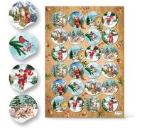 Tianyi-Lot De 48 Autocollants De Noël Nostalgie Vintage Motif Père Noël - Hiver - Autocollant Rond Ø 4 Cm