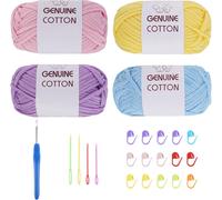 Tianyi-Lot De 4x50g Pelote Coton Pour Crochet Fil Coton Pour Débutants, Pelotes De Fil À Tricoter Et À Crochet Pour Écharpes, Paniers, Tapis(Jaune Clair, Violet Clair, Rose, Bleu Clair)