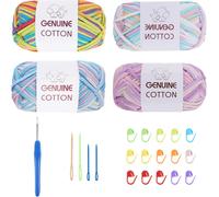 Tianyi-Lot De 4x50g Pelote Coton Pour Crochet Fil Coton Pour Débutants, Pelotes De Fil À Tricoter Et À Crochet Pour Écharpes, Paniers, Tapis(Mélange De Couleurs)
