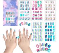 Tianyi-Lot De 5 Paquets De 120 Faux Ongles Pour Enfants - Presse À Colle - Couverture Complète - Dégradé De Paillettes - Superbe Cadeau De Noël Pour Les Petites Filles - Série Mermaid Beach