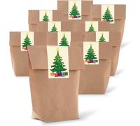 Tianyi-Lot De 50 Sacs Cadeaux En Papier Kraft Marron 14 X 22 X 5,6 Cm + 50 Autocollants De Noël Arbre Vert Jaune Cadeau Client