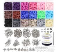 Tianyi-Lot De 5755 Perles D'espacement Rondes Plates En Argile Polymère Pour La Fabrication De Bijoux, Bracelets, Colliers, Boucles D'oreilles, Kit De Bricolage Avec Anneaux Ouverts 8 Couleurs