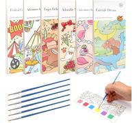 TIANYI-Lot de 6 livres de coloriage avec aquarelle - Mini tapis de peinture aquarelle - Pour enfants - À déchirer - Kit de coloriage avec bloc d'aquarelle et pinceau - Bloc de coloriage aquarelle