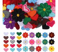 Tianyi-Lot De 60 Écussons Thermocollants Pour Textiles - En Forme De C?ur - En Forme De C?ur - Fleurs - Brodés - Pour Chapeau, Veste, Jeans, Sacs À Dos - Accessoires De Bricolage