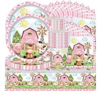Tianyi-Lot De 61 Pièces De Vaisselle De Fête De La Ferme - Motif Cochon Et Agneau - Pour Anniversaire De Ferme - Comprend Assiettes, Tasses, Serviettes En Papier, Nappes, Pour 20 Personnes