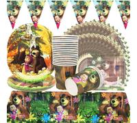 Tianyi-Lot De 62 Accessoires De Fête D'anniversaire Pour 20 Personnes, Assiettes En Carton, Tasses, Nappe, Serviettes, Bannières Pour Enfants