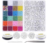 Tianyi-Lot De 6810 Petites Perles En Verre Et Lettres Pour La Fabrication De Bijoux Et Bracelets Avec Chaîne De 0,8 Mm, Perles De Verre De 4 Mm, Lettres De L'alphabet « A-Z » Pour La Fabrication