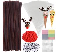Tianyi-Lot De 900 Cure-Pipes - Avec Yeux Mobiles - Autocollants - Pompons Rouges - Nettoyeur De Pipes Marron - Fil Chenille Pour Noël, Rennes, Accessoires De Bricolage Pour Enfants, Artisanat Et Déco