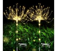 TIANYI-Lumière Solaire Extérieure Jardin, 2 Pièces 120 LED Feu d'Artifice Solair IP65 Étanche Eclairage Exterieur Solaire Decoratif pour Patio Cour Pelouse Fête Balcon Fête des mères (Blanc chaud)