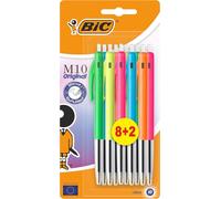 Tianyi-M10 Original Stylos-Bille Rétractables Pointe Moyenne (1,0 Mm) - Corps Couleurs Acidulées Assortis, Encre Bleue, Blister De 8+2