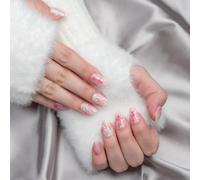 Tianyi-M204 Lot De 24 Ongles À Coller - Courts, Moyens, Ovales, Roses Et Blancs - Motif Feu D'artifice - Carpe - Paillettes - Avec Pastilles Adhésives