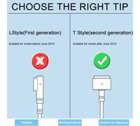 TIANYI-MacBook Pro Chargeur 85W T- Head magnétique 2 Chargeur d'ordinateur Portable Compatible avec Mac Book Air 13 ""15"" 17 ""Zoll Retina ¿2012-2017¿, modèles a1172 a1174 a1290 a1424 a1398 a1343 Ada