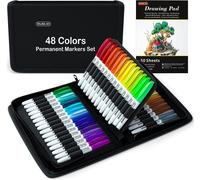 Tianyi-Marqueur Permanent, 48 Marqueurs Indélébiles Pointe Fine Avec 1 Sac De Voyage 1 Carnet De Dessin, Confortable À Tenir Et Fonctionne Sur Le Vere, Le Plastique, Le Papier