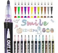 TIANYI-Marqueurs de contours Stylos à paillettes magiques 24 couleurs Double ligne magique pour la peinture Glitter Filles Carte-cadeau Stylo Scrapbooking Artisanat Cadeaux 6-14ans