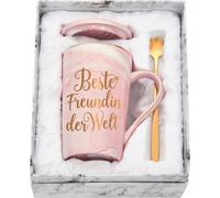 Tianyi-Meilleur Cadeau Pour Petite Amie, Cadeau De Noël, Cadeau D'anniversaire, Cadeau De Noël Pour Amies, Amis, S?ur, 400 Ml, Tasse En Marbre En Céramique Rose Avec Couvercle, Cuillère Et Boîte