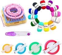 Tianyi-Métier À Tisser Tricotins À Fleurs, Kit De Bricolage, Laine À Tricoter, Couleur Multi De Kit D'artisanat De Métiers À Tricoter Rond/Carré +4pcs Pom Pom Maker+Fil 12 Couleurs+1pcs Les Ciseaux(D