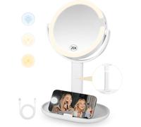 Tianyi-Miroir Grossissant Lumineux, Miroir De Maquillage Avec Support Pour Téléphone Portable,Mirroir Grossissant 1x/20x,3 Couleurs D'éclairage,Mirroir Maquilleur Lumineux,Rotation À 360° Des Deux Cô
