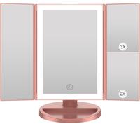 Tianyi-Miroir Maquillage, Miroir Grossissant Lumineux Avec 1x/2x/3x, Miroir Led Maquillage Pliable Avec Écran Tactile Et Réglable À 180 Degrés, Support Usb Et Batterie (Or Rose)