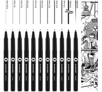 Tianyi-Molotow Blackliner Lot De 11 Stylos À Pointe Fine Avec Encre Permanente Indélébile, Étui, Pointe Biseautée Et Ogive, Épaisseur De Trait 0,05 À 1,0 Mm, Noirs