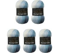 Tianyi-Moonlight Glitter Batik Simli - Lot De 5 Pelotes De Laine À Tricoter De 100 G - 500 G - 20% Laine Métallisée - Dégradé De Couleur - 5500 Bleu Et Blanc