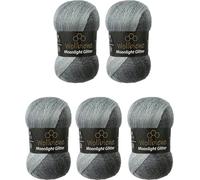 Tianyi-Moonlight Glitter Batik Simli - Lot De 5 Pelotes De Laine À Tricoter De 100 G - 500 G - 20% Laine Métallisée - Dégradé De Couleur - 5000 G - Noir Gris Et Blanc