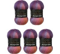 Tianyi-Moonlight Glitter Batik Simli - Lot De 5 Pelotes De Laine À Tricoter De 100 G - 500 G Au Total - 20% Laine Métallisée - Dégradé De Couleur - 5600 Violet Baie Orange