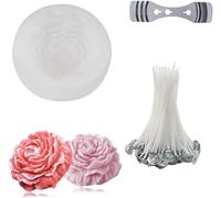 Tianyi-Moules De Bougie Fleur Pivoine Moule De Bougie Pivoine Fleurm Moule Silicone Bougie 3d Fleurs De Grande Moule À Bougie En Silicone Diy Bougie Fabrication Moule Avec 50 Pièces Mèche De Bougie