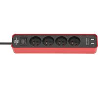 TIANYI-Multiprise ECOLOR Rouge, 4 prises + 2 prises USB, avec 1,5m de câble