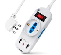 TIANYI-Multiprise électrique 5 emplacements, 2 Prises Double Usage 2P+T 10/16A Bypass + 1 Prise multiusage 10/16A Bypass/Schuko + 2 USB (5 V, Max 2,1 A), câble 1,5 m 16A 2P+ Prise E, Couleur Blanche