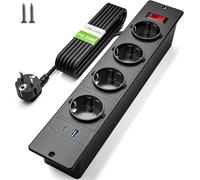 TIANYI-Multiprise Encastrable 4 Prises, Prise Encastrable Plan de Travail avec USB C PD 20 W, Multiprise de Table avec Interrupteur, Prise de Table Escamotable 2M Câble, Noir
