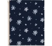 Tianyi-- Notebook A4 (210 X 297 Mm), Grille 5 Mm, 120 Feuilles De 70 G/M², Couverture En Carton Avec Détails Dorés, 4 Bandes De Couleur, Spirale Cuivre, Collection Midnight Secrets, Fleurs Bleues