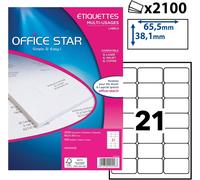 Tianyi-Office Star - 2100 Étiquettes Autocollantes Multi-Usages Blanches Personnalisables Imprimables - Format 63,5 X 38,1 Mm - Impression Laset Jet D'encre Et Copieur