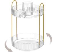 Tianyi-Organisateur Maquillage Rotatif 360° Rangement Maquillage 2 Niveaux Organisateur De Cosmétiques Avec Porte-Balais Présentoir Cosmétique Organisateur De Parfum Pour Salle De Bain, Transparent