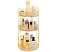 Tianyi-Organisateur Maquillage Rotatif 360° Rangement Maquillage 3 Niveaux Organisateur De Cosmétiques Avec Porte-Balais Présentoir Cosmétique Organisateur De Parfum Pour Commode, Salle De Bain, Doré