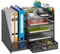 Tianyi-Organiseur De Bureau En Maille Avec Porte-Documents Vertical À 5 Niveaux, Tiroir Et 2 Porte-Stylos - Pour Fournitures De Bureau, Maison Ou École - Noir