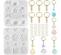 Tianyi-Pandahall Lot De 2 Moules En Silicone En Forme De Patte De Chien Et Chat Avec Anneaux Ouverts Pour Moulage De Bijoux En Résine Époxy Uv