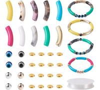 Tianyi-Pandahall Lot De 200 Perles Tubulaires Incurvées Pour La Fabrication De Bracelets En Acrylique Et Bambou, Perles En Résine Contre Le Mauvais ?il, Cordes Élastiques En Laiton, Accessoires De Bi