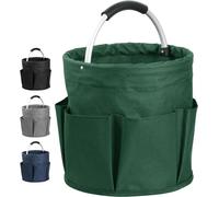 TIANYI-Panier à Outils de Seau avec 6 Poches Extérieures, 17L Sac à Outils Jardinage Rond avec Poignée, Corbeille de Rangement en Tissu Oxford pour Stockage, Panier de Rangement Pliable - Vert