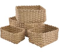 Tianyi-Panier Osier Rangement Salle De Bain Corbeille Enfant Jaune En Papier Bio Écologique Lot De 4 Pour Jouets, Cd, Cosmétique,Langes Coton Bébé,Câble De Charge,Décor Maison