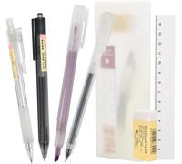 Tianyi-Papeterie 7pcs Set D'écriture, Porte Mine 0,5 Mm, Crayon Mécanique Set Avec Gommes, Stylo À Bille À Encre Gel 0,5 Mm, Surligneur, Ruler, Set Papeterie Avec Etui Pour Dessiner, Ecrire