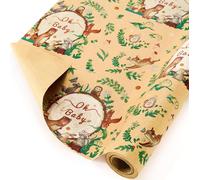 Tianyi-Papier Cadeau Pour Bébé - 1 Rouleau Papier Cadeau D'anniversaire Nouveau-Né Papier Cadeau Kraft Oh Baby Girl Boys Woodland Pour Décoration Prénatale Animaux Fête D'anniversaire 43cm X 10m