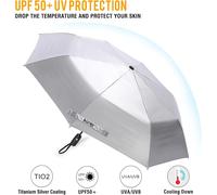 Tianyi-Parapluie De Voyage Upf 50+ De 100 Cm - Protection Solaire - Coupe-Vent - Revêtement Argenté - Parapluie Bloquant Le Soleil, Bleu, 107 Cm
