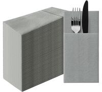 Tianyi-Paw - Airlaid Pocket Serviettes (39 X 40 Cm) I 50 Pièces I Unicolore I Semblable À Du Tissu I Élégante Décoration De Table I Horeca I Pour Les Occasions Comme Mariages, Les Fêtes I Color: Gray
