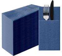 Tianyi-Paw - Airlaid Pocket Serviettes (39 X 40 Cm) I 50 Pièces I Unicolore I Semblable À Du Tissu I Élégante Décoration De Table I Horeca I Occasions Comme Mariages, Les Fêtes I Color: Dark Blue